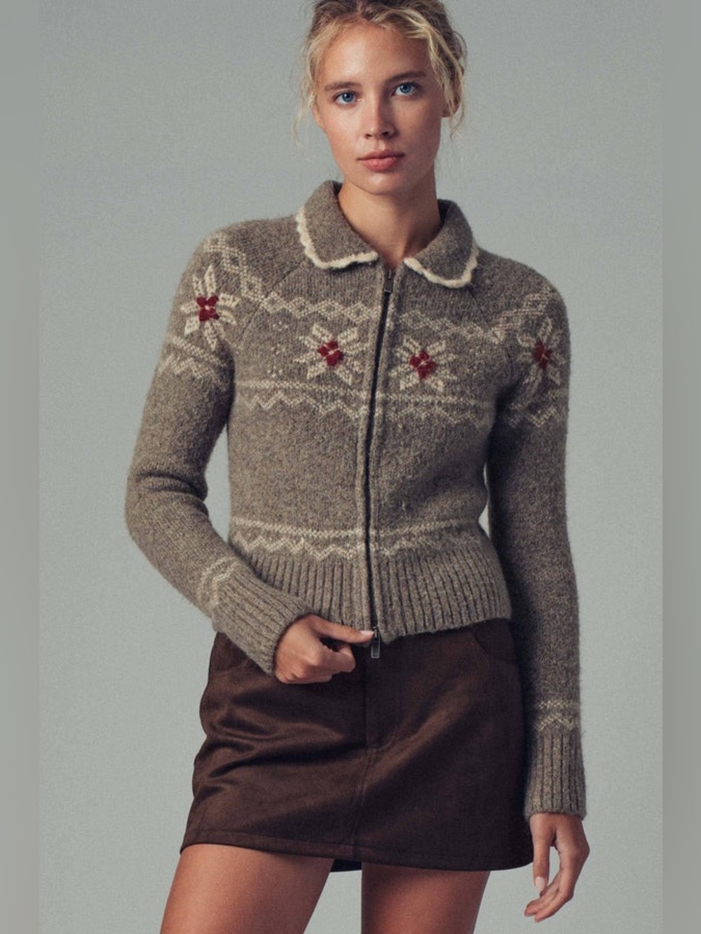 Urban Daisy - Fair Isle Zip-Up Knit Cardigan, Size Small